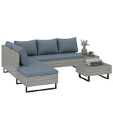 5-Seater Rattan Corner Sofa with Adjustable Backs, Table & Cushions, Grey