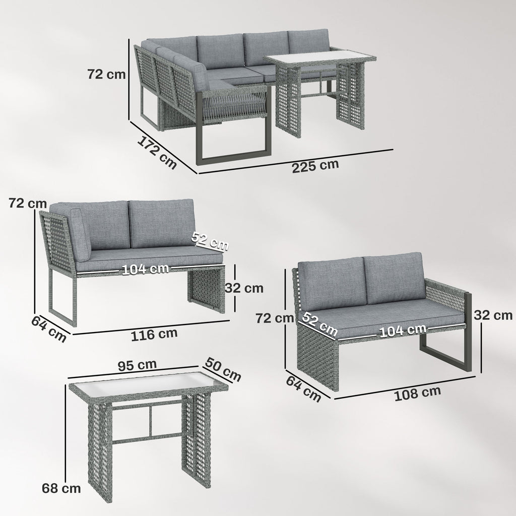 4 Piece Rattan Garden Furniture Set with 3 Loveseats, Grey