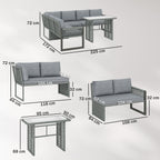 4 Piece Rattan Garden Furniture Set with 3 Loveseats, Grey