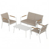 4-Seater Outdoor Sofa Set with Loveseat, 2 Armchairs & Metal-Top Table, Khaki