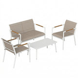 4-Seater Outdoor Sofa Set with Loveseat, 2 Armchairs & Metal-Top Table, Khaki