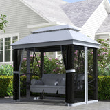 3-Seat Patio Swing Chair with Mesh Sidewalls, Gray