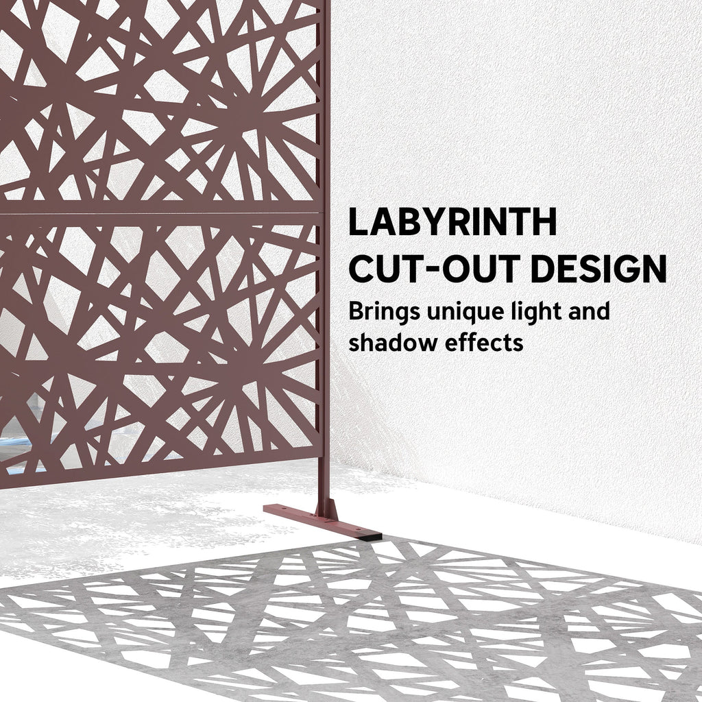 78" x 48" Metal Outdoor Privacy Screen, Labyrinth Design, Dark Brown
