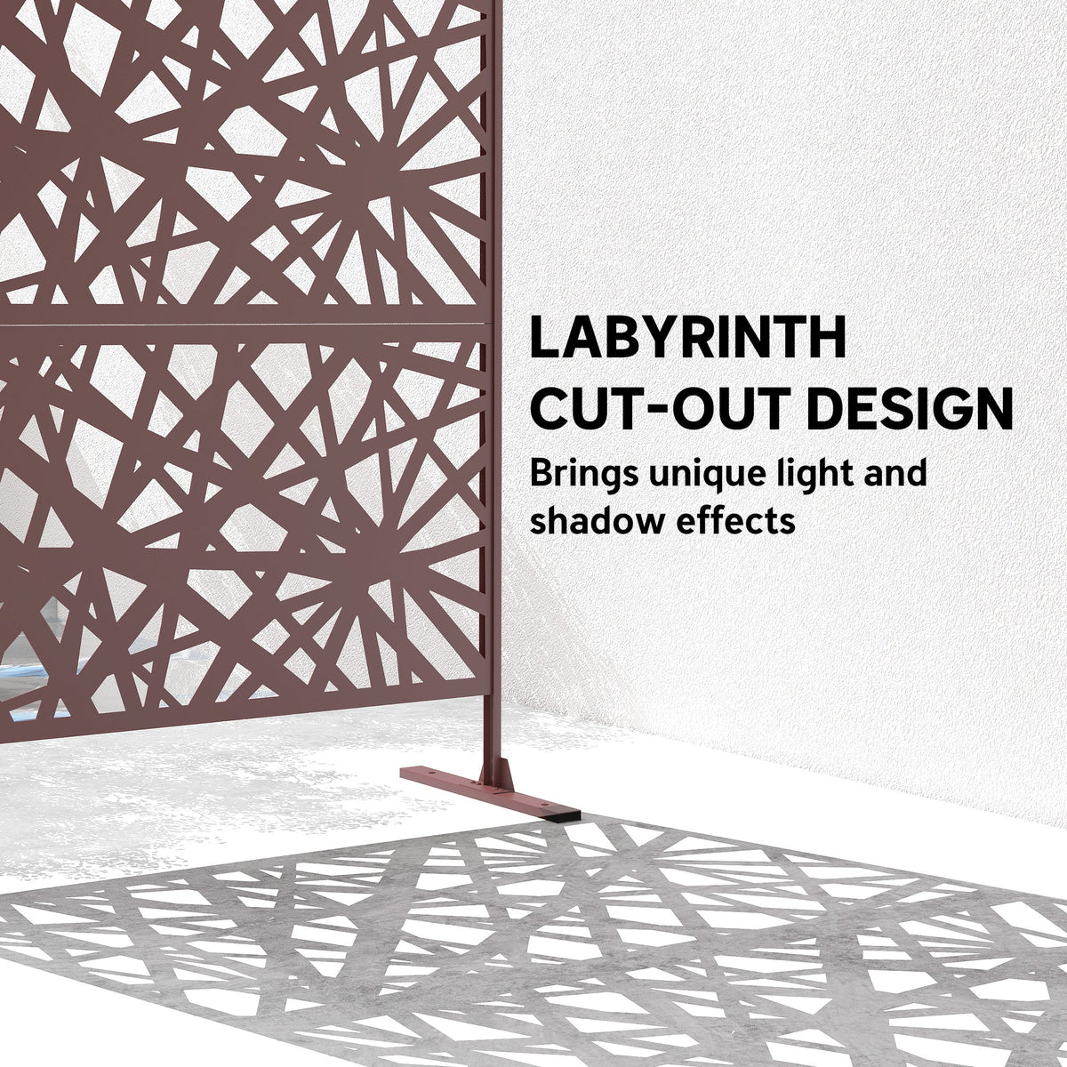 78" x 48" Metal Outdoor Privacy Screen, Labyrinth Design, Dark Brown