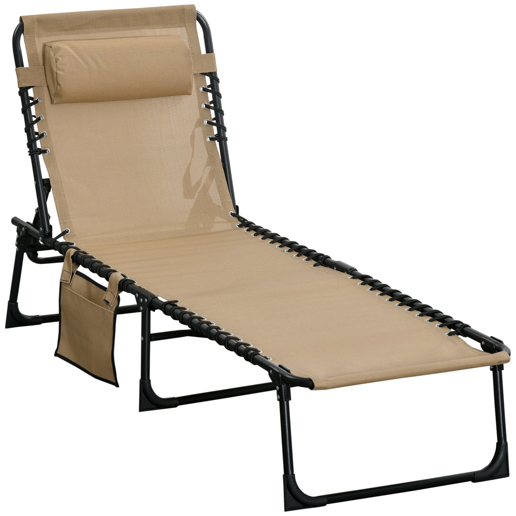 Folding Lounge Chair with Adjustable Backrest and Pillow, Beige
