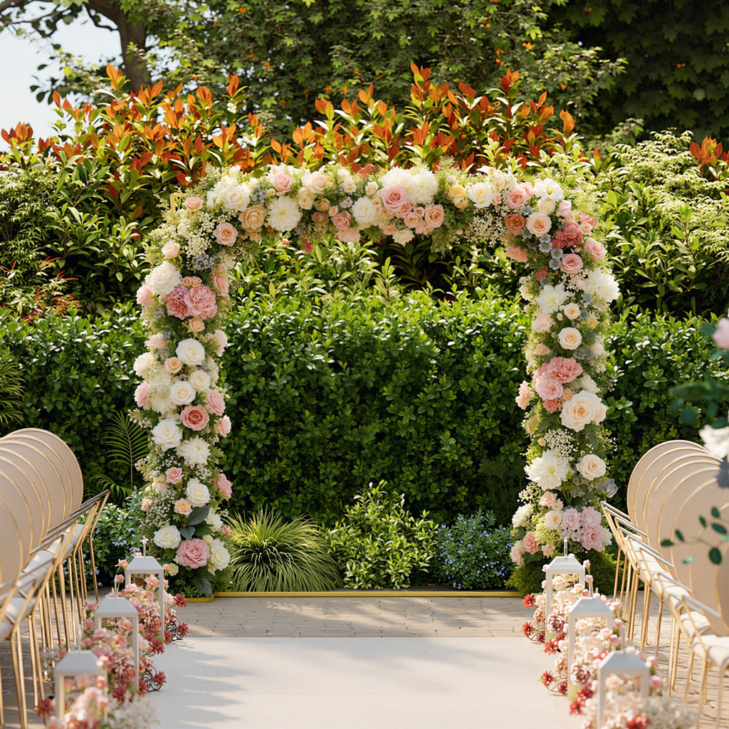 6.6ft Square Wedding Arch Backdrop Stand with Stakes, Gold