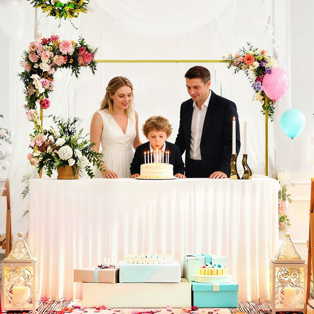 6.6ft Square Wedding Arch Backdrop Stand with Stakes, Gold