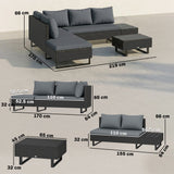 5-Seat L-Shaped Rattan Sofa Set with Adjustable Back, Cushions & Table Dark Grey