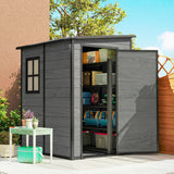 4 x 5FT Plastic Lean-to Garden Shed with Floor, Wood-Effect