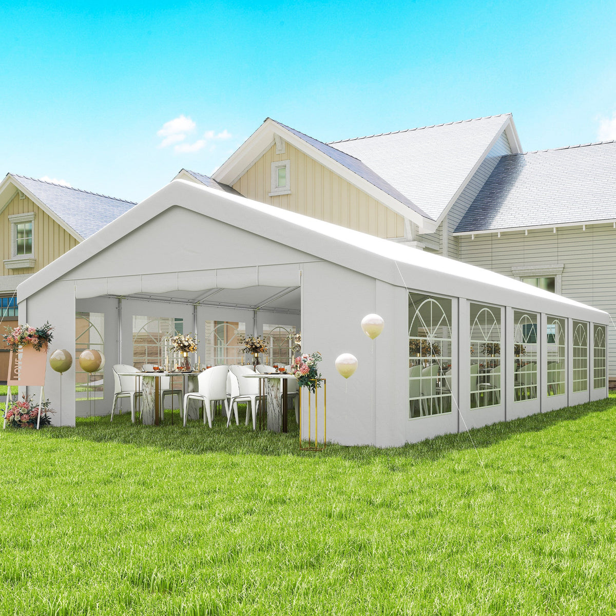 20' x 40' Heavy Duty Party Tent and Carport with 12 Sidewalls, White