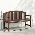 2 Seater Wooden Garden Bench with Armrests, Carbonised Finish