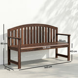 2 Seater Wooden Garden Bench with Armrests, Carbonised Finish