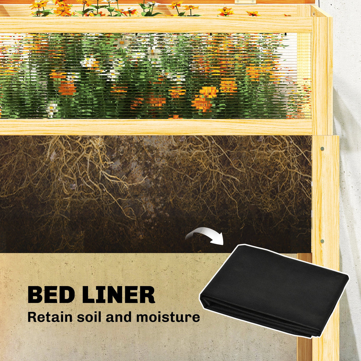 Raised Garden Bed with Detachable Greenhouse Top and Legs, Natural