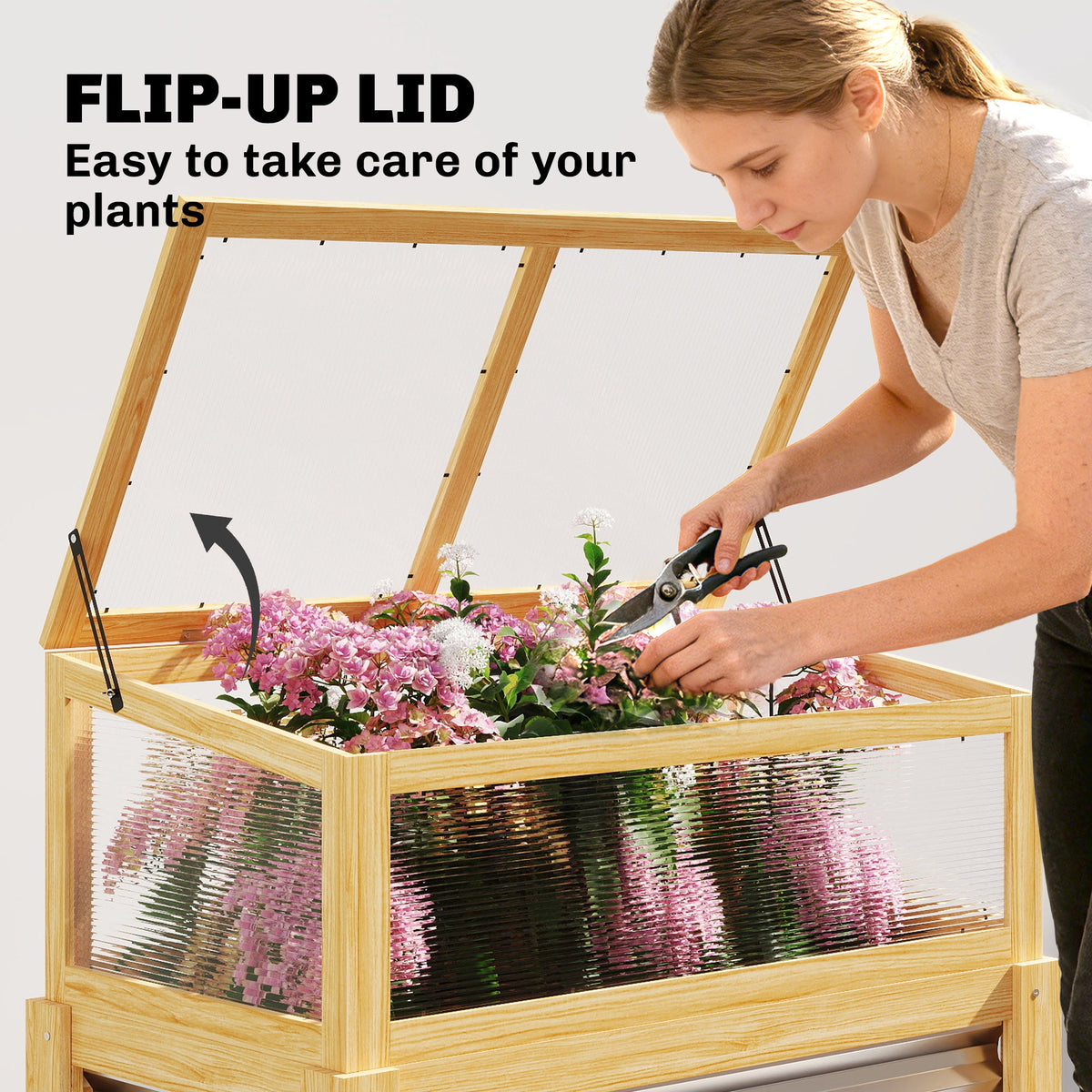 Raised Garden Bed with Detachable Greenhouse Top and Legs, Natural