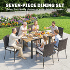 7-Piece Rattan 6-Seater Dining Set with Acacia Top and Cushions, Cream White