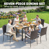 7-Piece Rattan 6-Seater Dining Set with Acacia Top and Cushions, Cream White