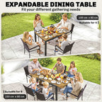 7-Piece Rattan 6-Seater Dining Set with Acacia Top and Cushions, Cream White