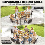 7-Piece Rattan 6-Seater Dining Set with Acacia Top and Cushions, Cream White