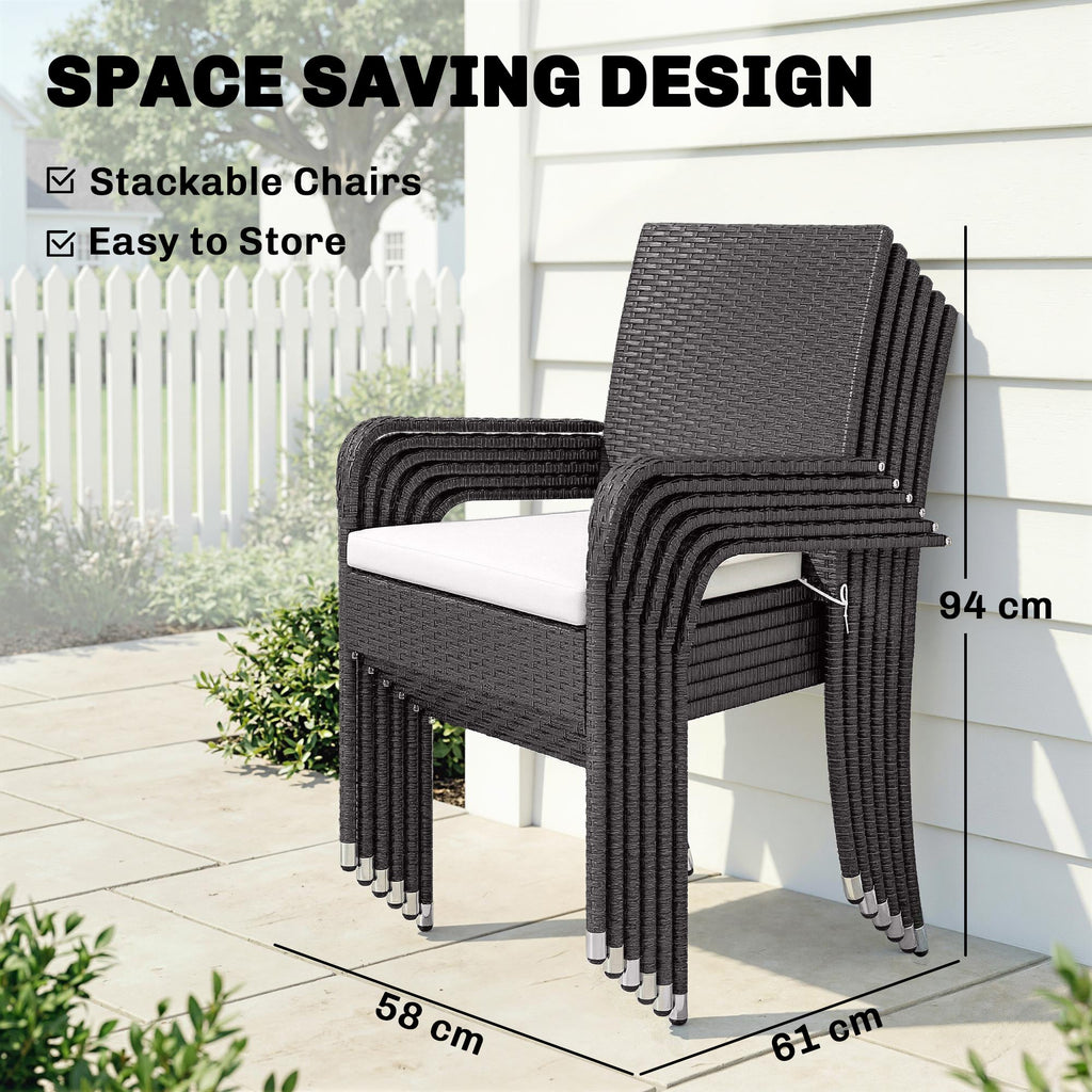 7-Piece Rattan 6-Seater Dining Set with Acacia Top and Cushions, Cream White