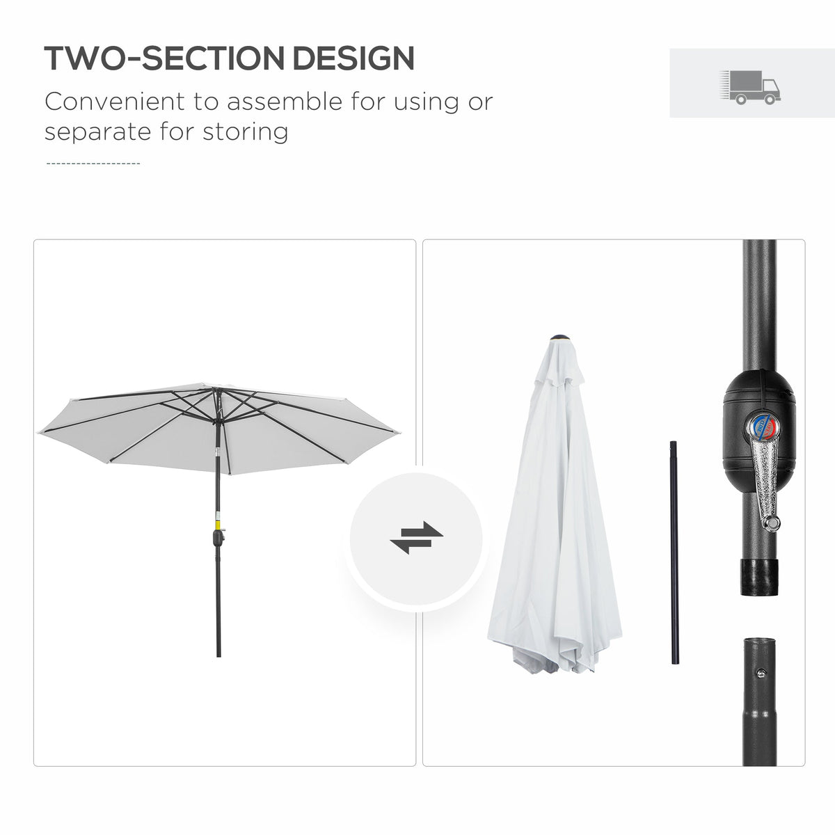 10' x 8' Round Market Umbrella with Crank and Tilt, White