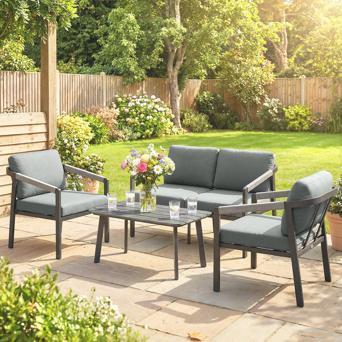 4 Seater Aluminium Garden Furniture Set with Loveseat, Black