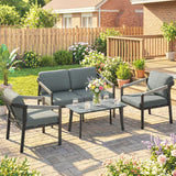 4 Seater Aluminium Garden Furniture Set with Loveseat, Black