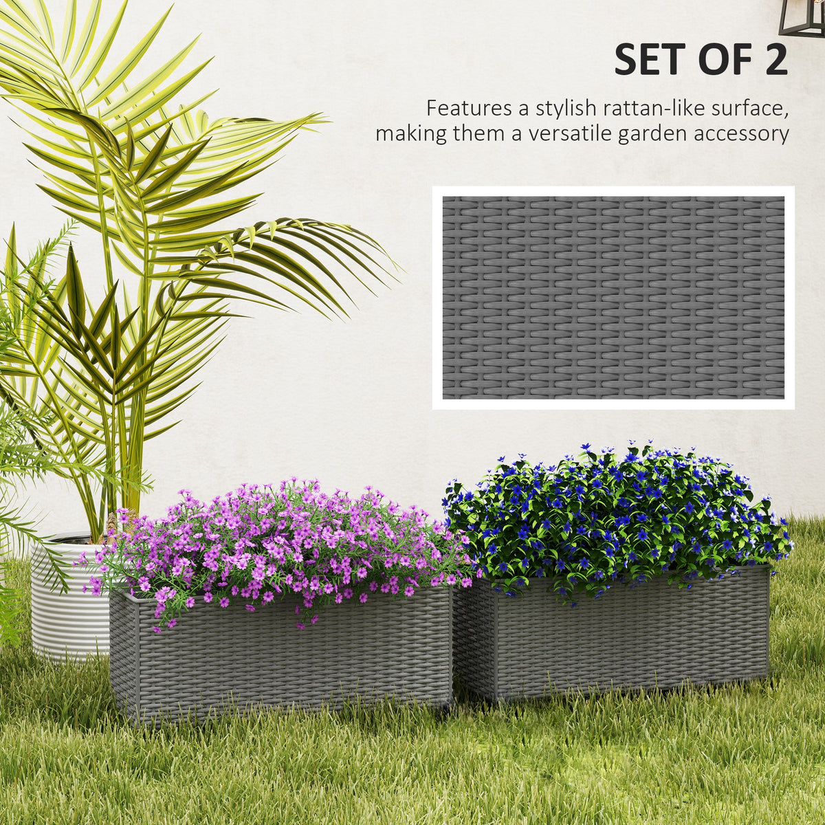 2 Pack 20" Railing Planter Boxes with Hooks and Drainage, Grey