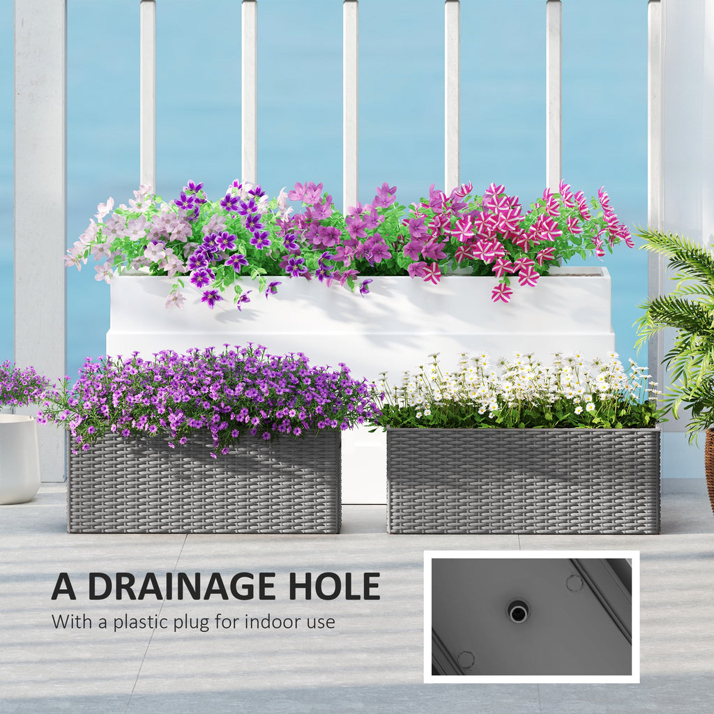 2 Pack 20" Railing Planter Boxes with Hooks and Drainage, Grey