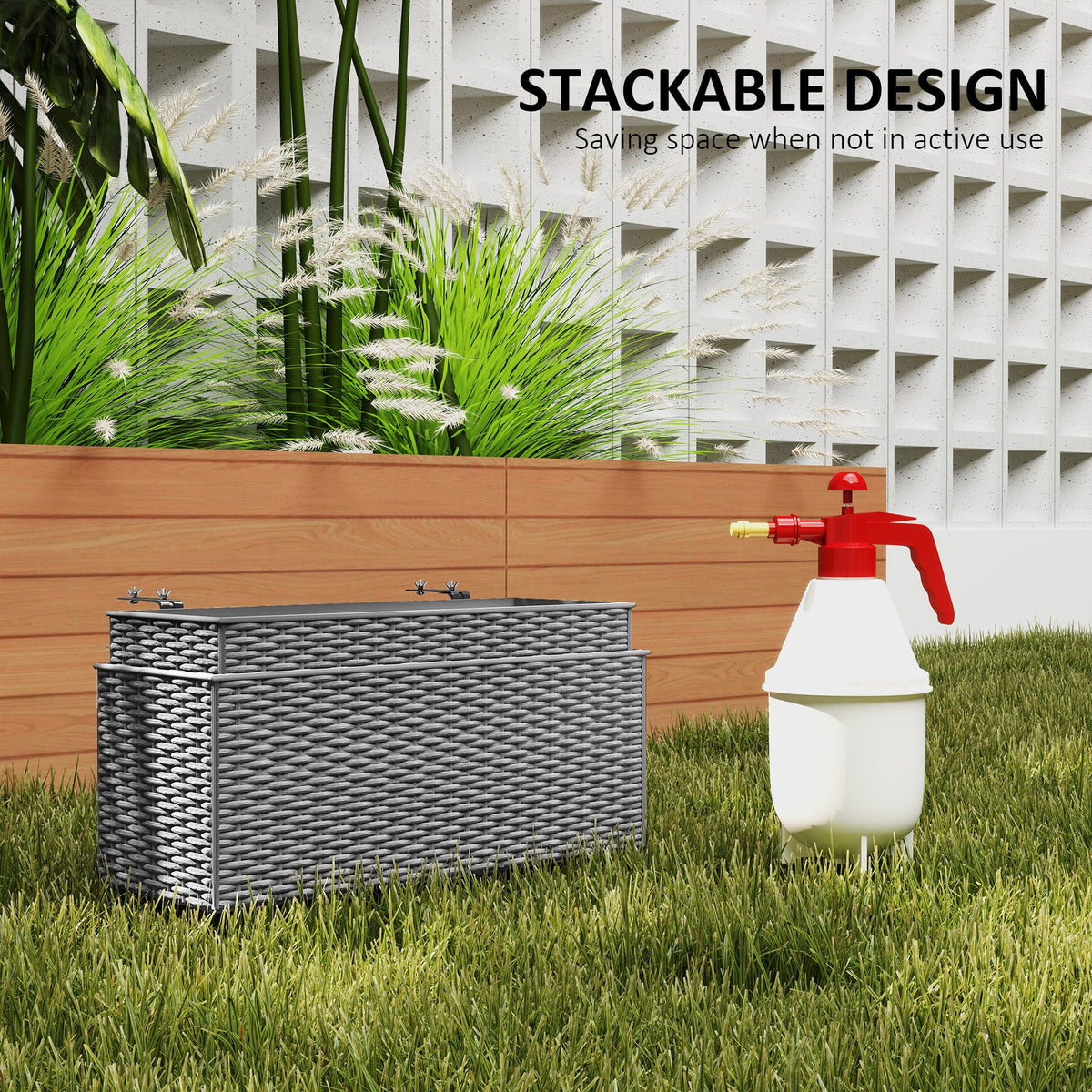 2 Pack 20" Railing Planter Boxes with Hooks and Drainage, Grey