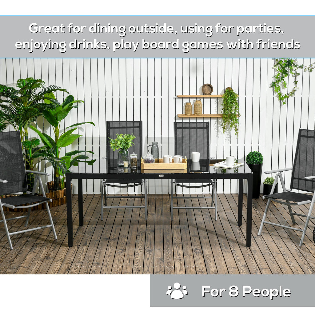 70.9" Rectangular Outdoor Dining Table with Tempered Glass Top, Black