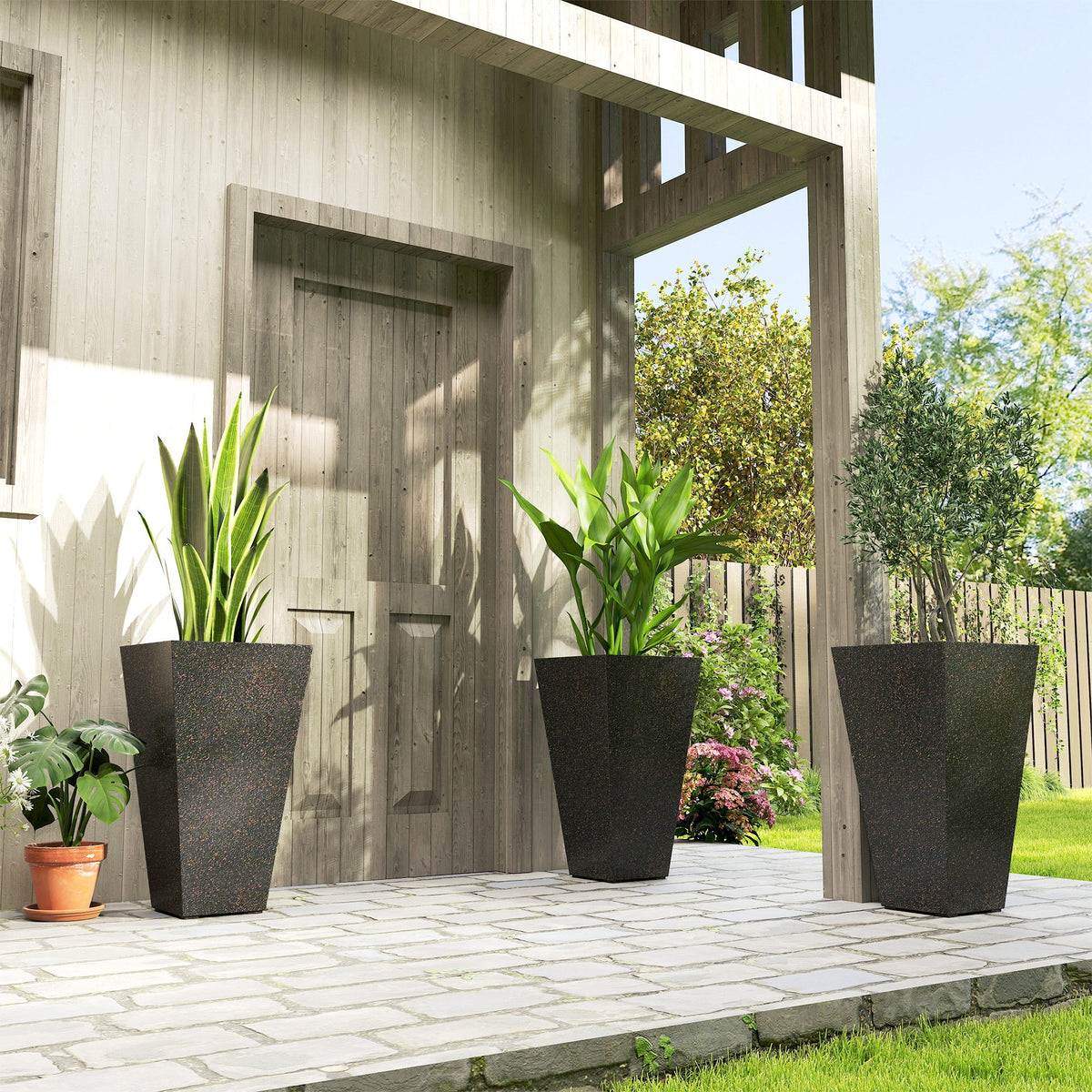 3-Piece 28" Tall Planters with Drainage Holes, Brown