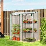 Mini Greenhouse with 3 Shelves and 2 Roll-up Doors, 56.3" x 17.7" x 59.4"