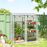 Mini Greenhouse with 3 Shelves and 2 Roll-up Doors, 56.3" x 17.7" x 59.4"