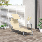 Adjustable Folding Lounge Chair with Sun Shade, Beige