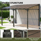4 x 3 m Metal Lean-to Pergola with Polycarbonate Roof, Brown