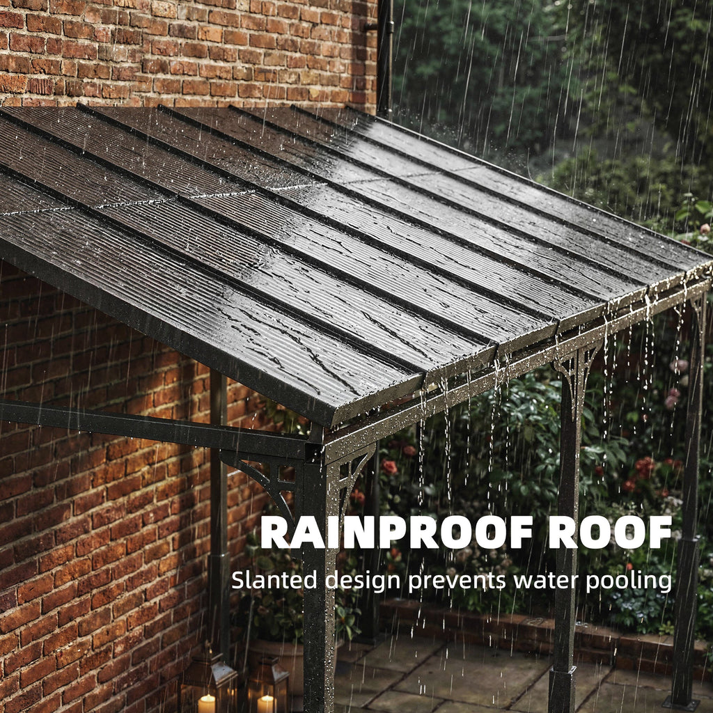 4 x 3 m Metal Lean-to Pergola with Polycarbonate Roof, Brown