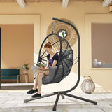 Hanging Egg Chair with Stand, Thick Cushion and Cup Holder, Grey