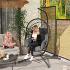 Hanging Egg Chair with Stand, Thick Cushion and Cup Holder, Grey