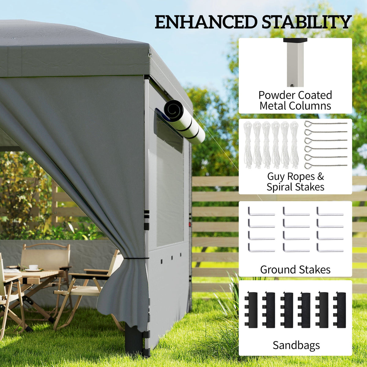 3 x 6 m Pop Up Gazebo with 6 Sidewalls, Wheeled Bag & Sandbags, Dark Grey