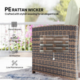 5-Piece Wicker Patio Set with Ottomans & 2-Tier Glass Coffee Table, Brown/Cream
