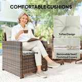 5-Piece Wicker Patio Set with Ottomans & 2-Tier Glass Coffee Table, Brown/Cream
