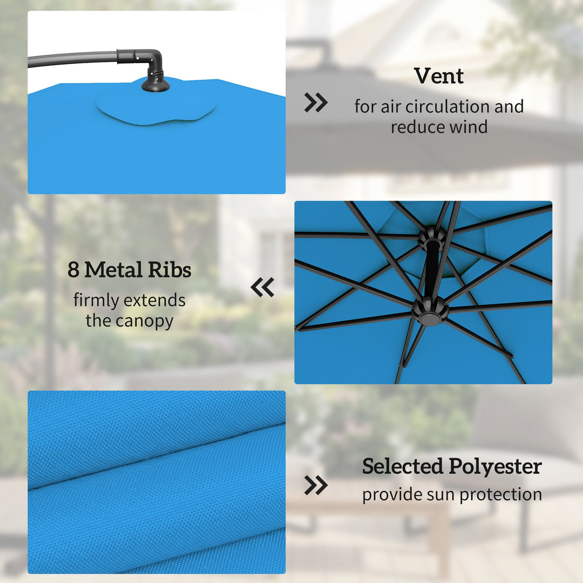 3 m Cantilever Parasol with Cross Base and Crank Handle, Blue