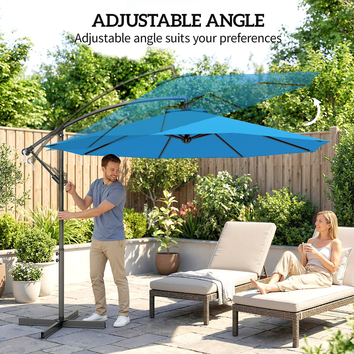 3 m Cantilever Parasol with Cross Base and Crank Handle, Blue