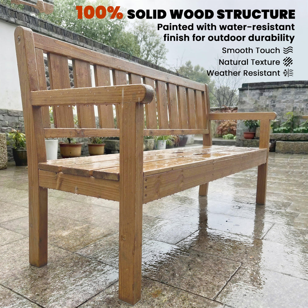 2-3 Seater Wooden Garden Loveseat with Liftable Table, Teak