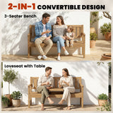 2-3 Seater Wooden Garden Loveseat with Liftable Table, Teak