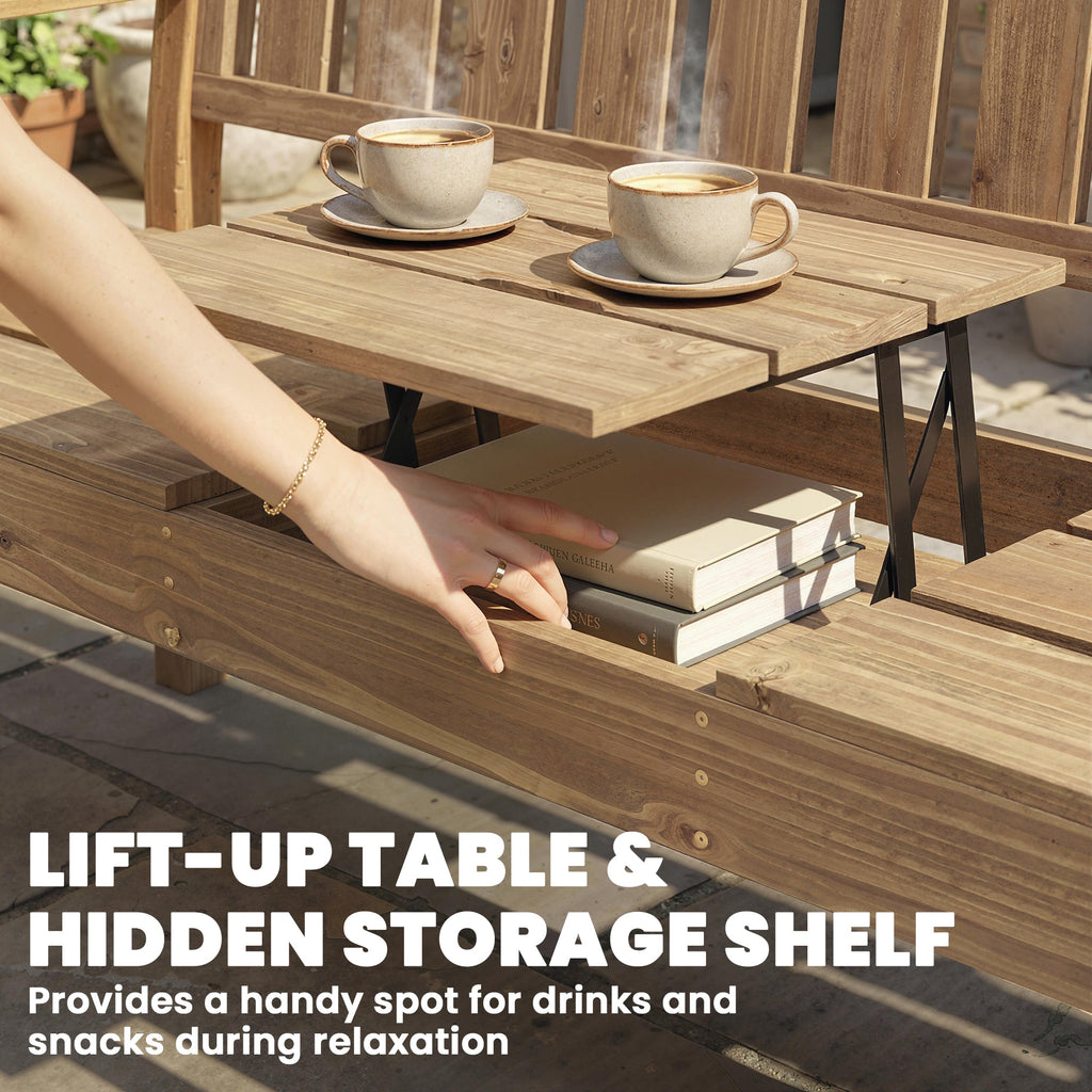 2-3 Seater Wooden Garden Loveseat with Liftable Table, Teak