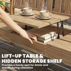 2-3 Seater Wooden Garden Loveseat with Liftable Table, Teak