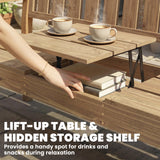 2-3 Seater Wooden Garden Loveseat with Liftable Table, Teak