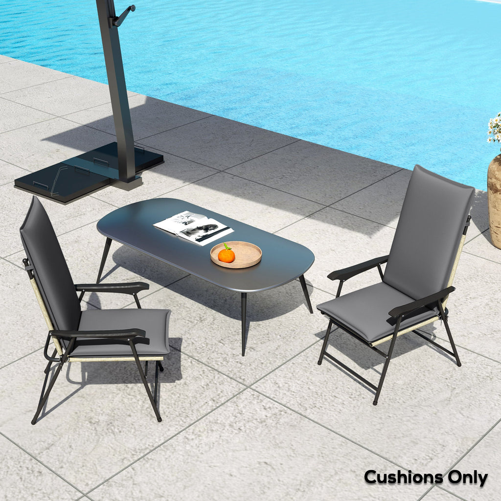 Set of 2 High Back Patio Chair Cushions with Ties, Dark Grey