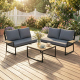 4 Seater Rattan Corner Sofa Set with 2 Nesting Tables, Teak